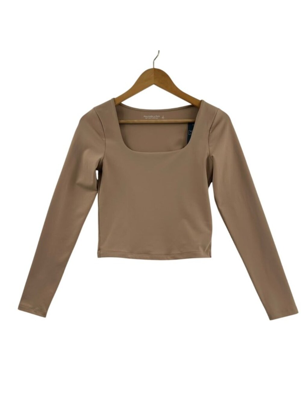 Abercrombie & Fitch Soft A&F Crop Top Women's S Tan Square Neck Long Sleeves NWT